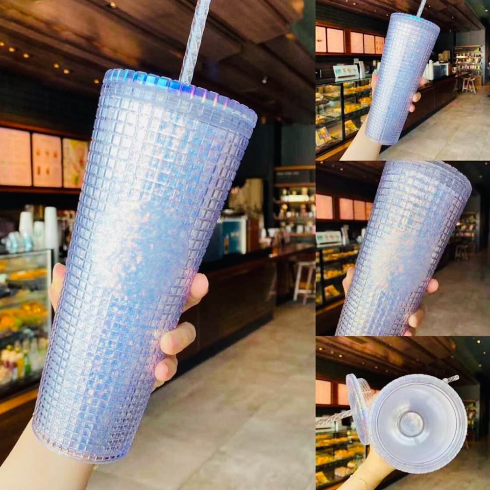 Starbucks China Glitter Grid Iridescent Rainbow Tumbler Cold Cup 24 oz Overseas
